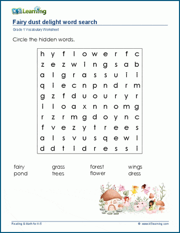 Grade 1 word search: Fairies