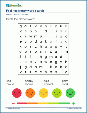 Grade 1 word search: Feelings