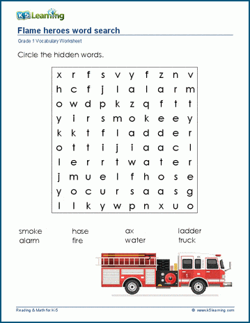 Grade 1 word search: Firefighters