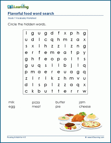Grade 1 word search: Food