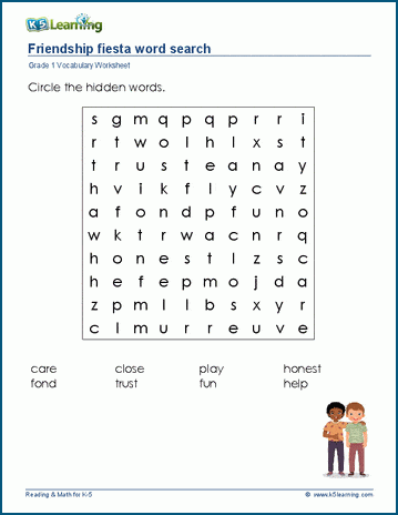 Grade 1 word search: Friendship