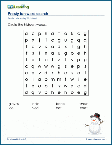 Grade 1 word search: Winter