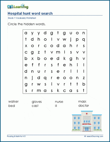 Grade 1 word search: Hospitals