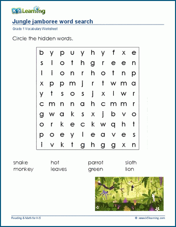 Grade 1 word search: Jungles