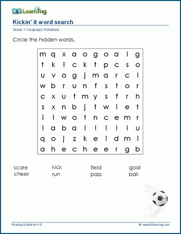 Grade 1 word search: Soccer