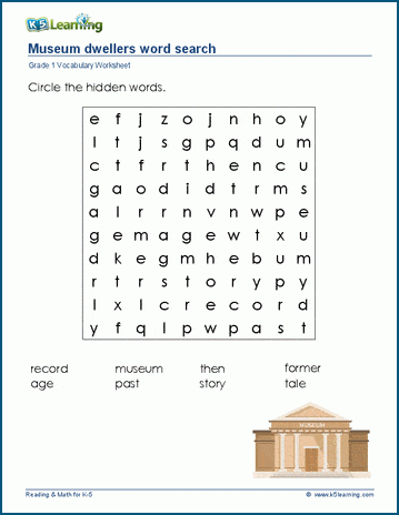 Grade 1 word search: Museums