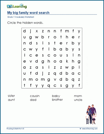 Grade 1 word search: Family