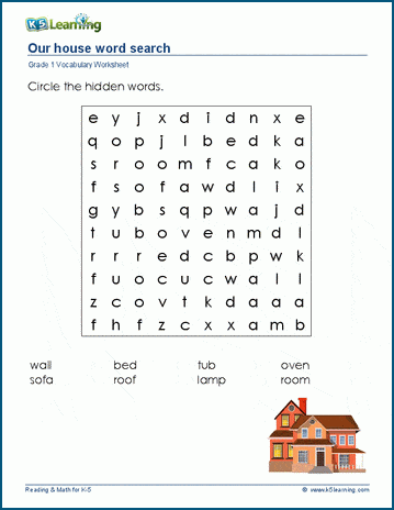 Grade 1 word search: Houses