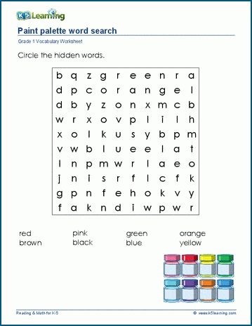 Grade 1 word search: Colors