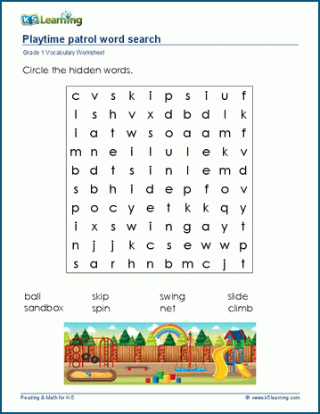 Grade 1 word search: Playtime
