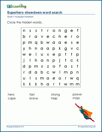 Grade 1 word search: Superheroes