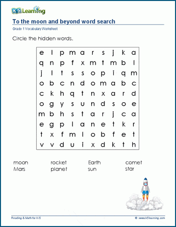 Grade 1 word search: Space