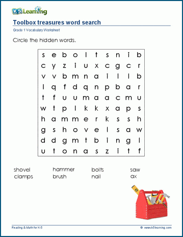 Grade 1 word search: Tools