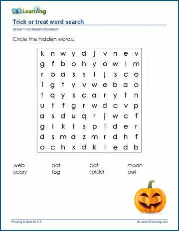 Grade 1 word search: Halloween
