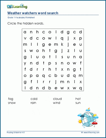 Grade 1 word search: The weather