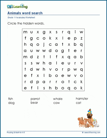 Word searches for grade 1