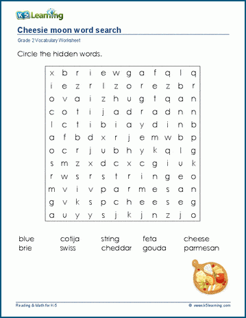 Grade 2 word search: Cheesie moon word search