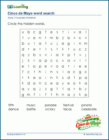 Grade 2 word search: Cinco de Mayo word search