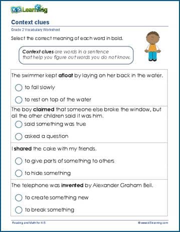 Context clues worksheets for grade 2 | K5 Learning
