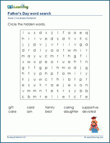 Grade 2 word search: Father's Day word search