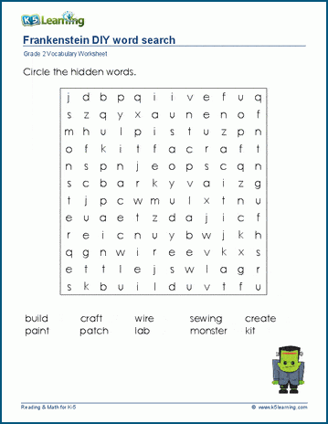 Grade 2 word search: Frankenstein DIY word search