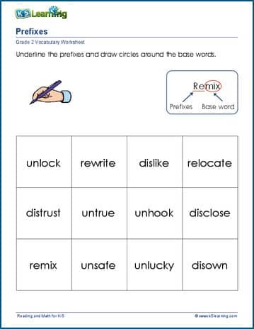 Grade 2 Vocabulary Worksheet - prefixes
