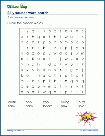 Grade 2 word search: Silly sounds