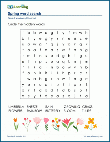 Grade 2 word search: Spring word search