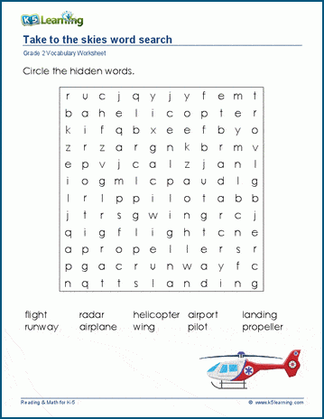 Grade 2 word search: Take to the skies word search