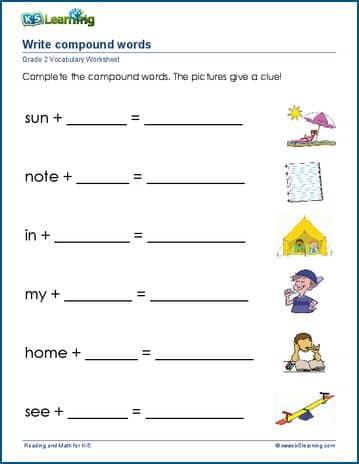Grade 2 vocabulary worksheet write compound words
