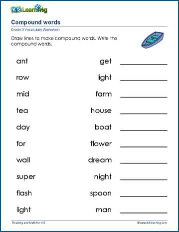 Grade 3 vocabulary worksheet compound words