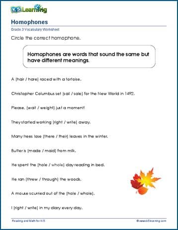 grade 3 homophones k5 learning