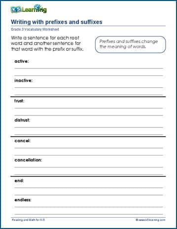 Identify new words from prefix and suffix worksheets