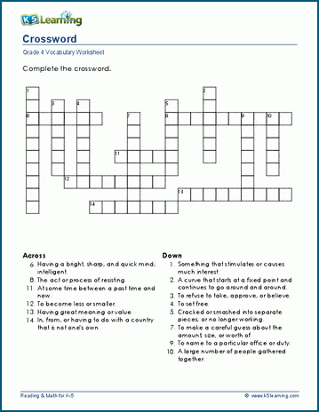 Grade 4 crosswords
