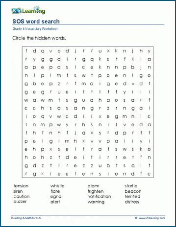 Grade 4 word search: SOS word search
