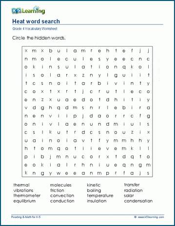 Grade 4 word search: Heat word search