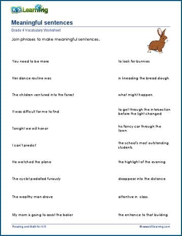Grade 4 Vocabulary Worksheet match phrases