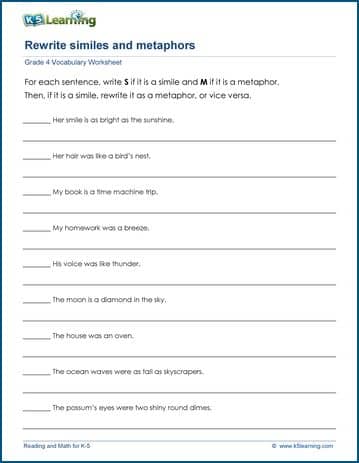 grade 4 prefix, suffix, idioms, proverbs, similes, metaphors worksheets