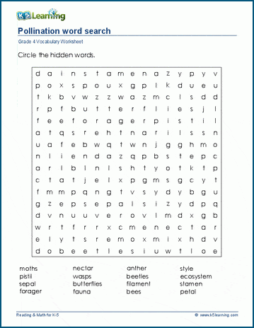 Grade 4 word search: Pollination word search