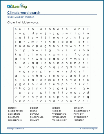 Grade 5 word search: Climate word search 