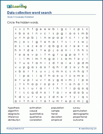Grade 5 word search: Data collection word search
