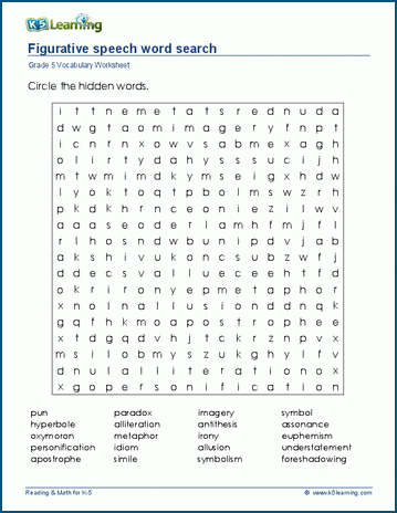 Grade 5 word search: Figurative speech word search