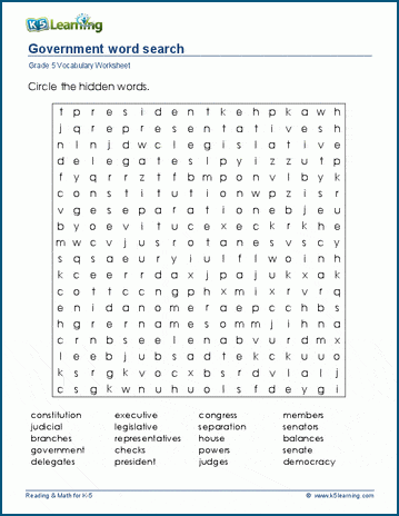 Grade 5 word search: Government word search