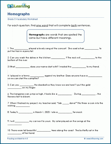 Homographs in sentences worksheets