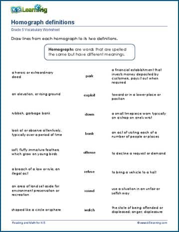 vocabulary homework ideas 5th grade