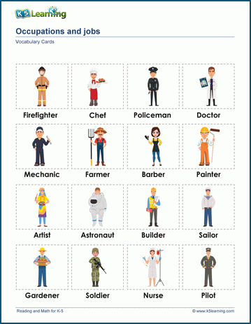 Jobs and occupation words & vocabulary cards | K5 Learning