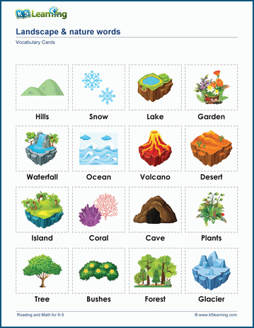 Nature words & vocabulary cards worksheet