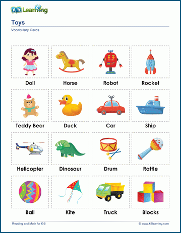 Words for toys & vocabulary cards worksheet