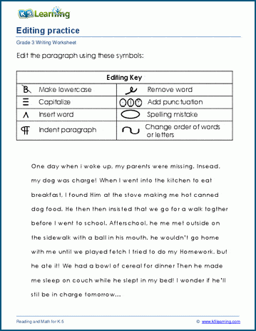 Grade 3 editing practice worksheet