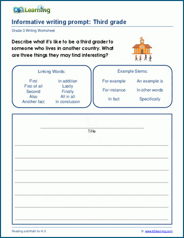 Grade 3 informative writing practice, third grade worksheet